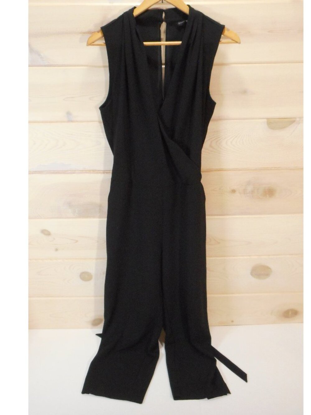 Banana Republic Women's size 12 Tie Faux Wrap Jumpsuit Black Sleeveless Ankle